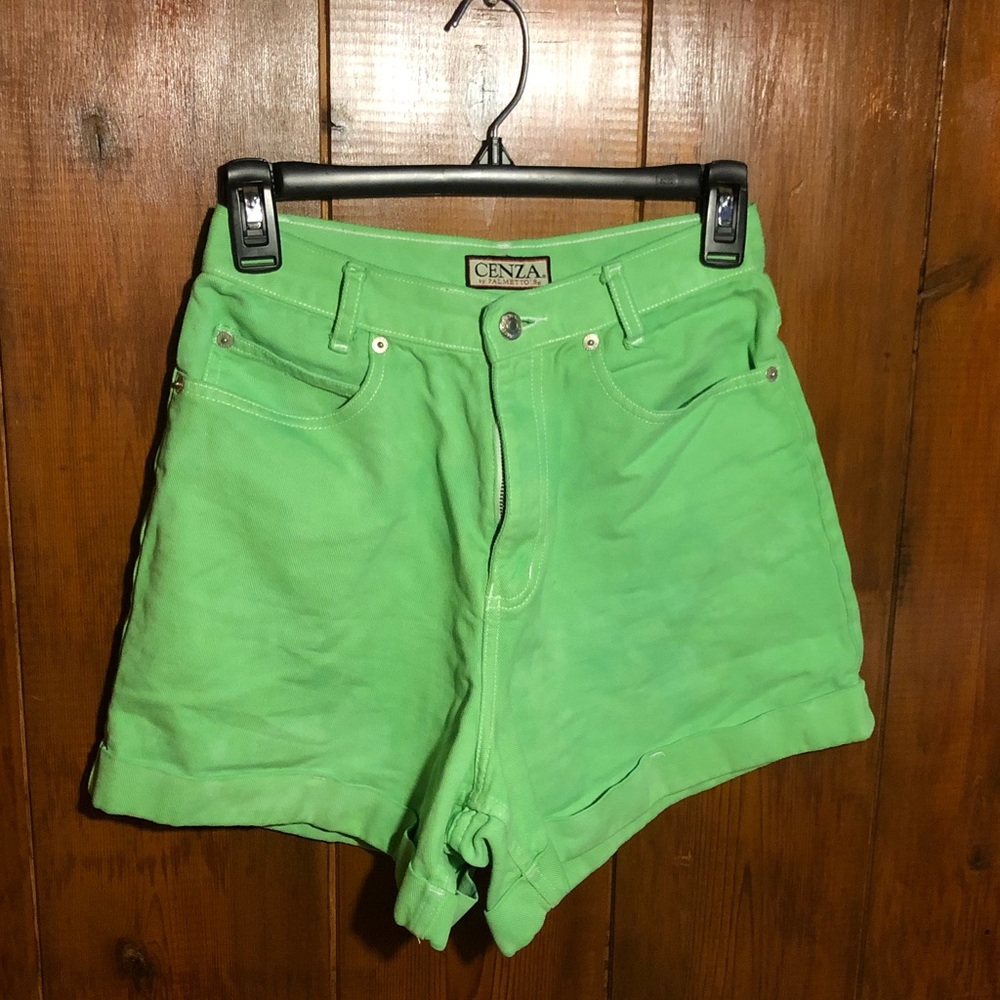Neon Green Vintage High Waisted Shorts